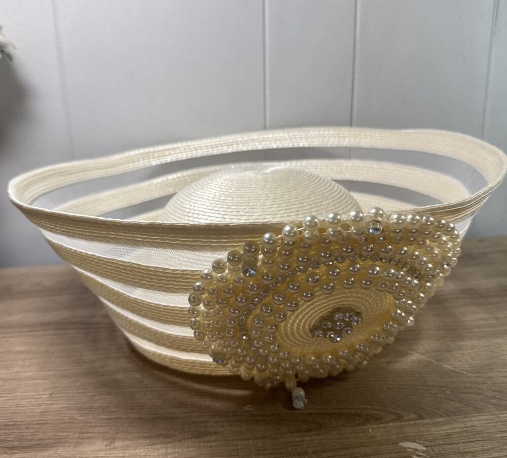 Mr. Henry Of St. Louis, Missouri Church Hat/ Derby Hat Cream With Beads